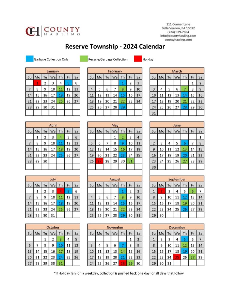 County Hauling Waste Schedule Reserve Township